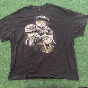 2XL DMQ Black Cat Rap Tee Hug Life Funny Hip Hop Graphic T-Shirt Men’s